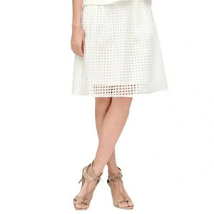 Loft Women's White Square Cutout Lace A Line Knee Length Skirt Size 4